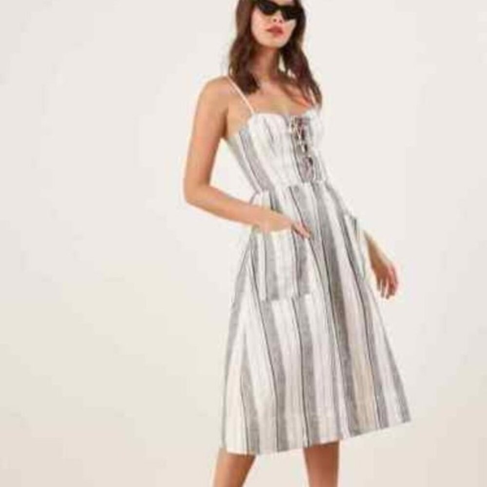 Reformation Striped White Gray Midi Dress 4